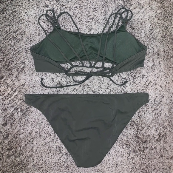 Olive Green Ribbed Bikini Set - Picture 2 of 2